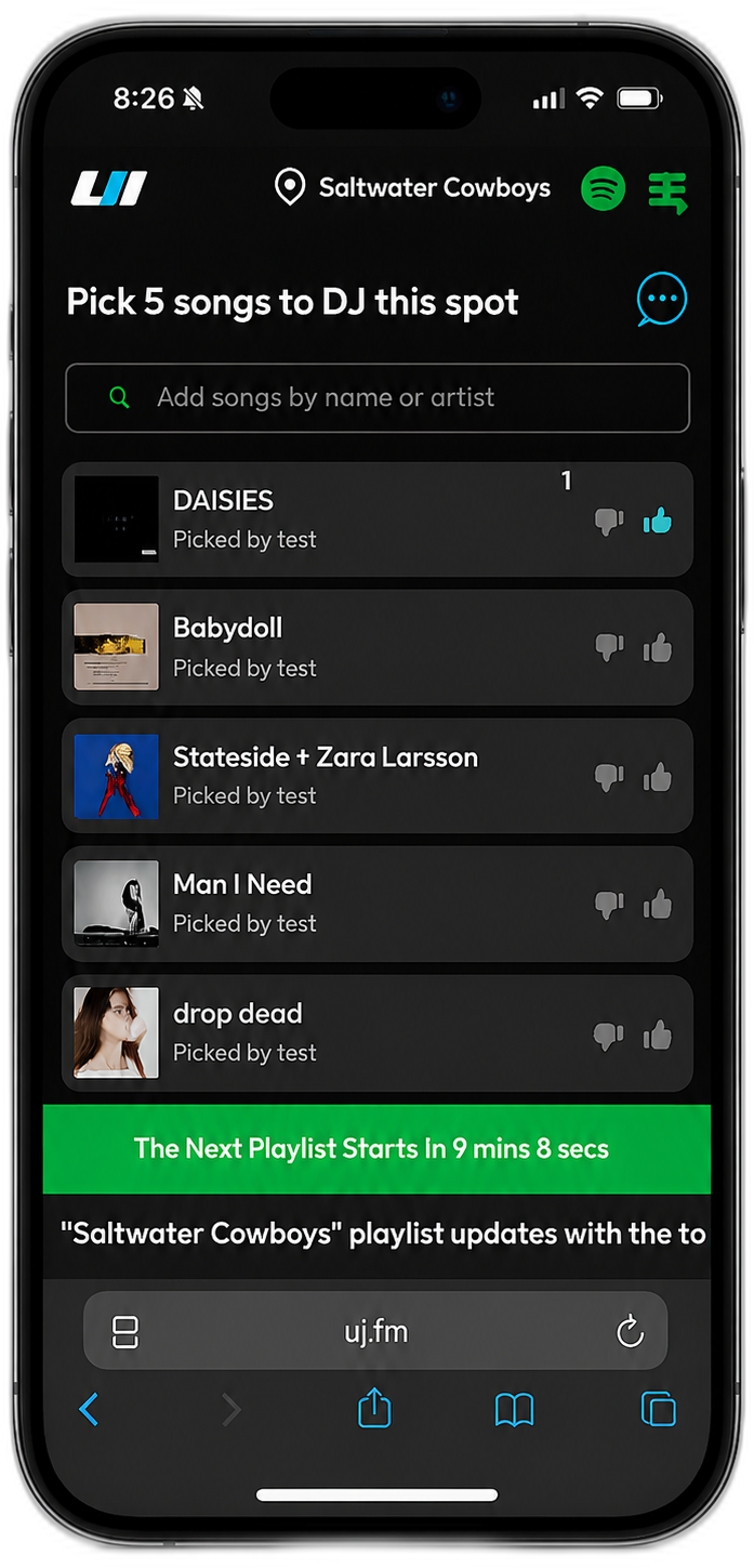UJ.FM — pick songs to DJ a venue